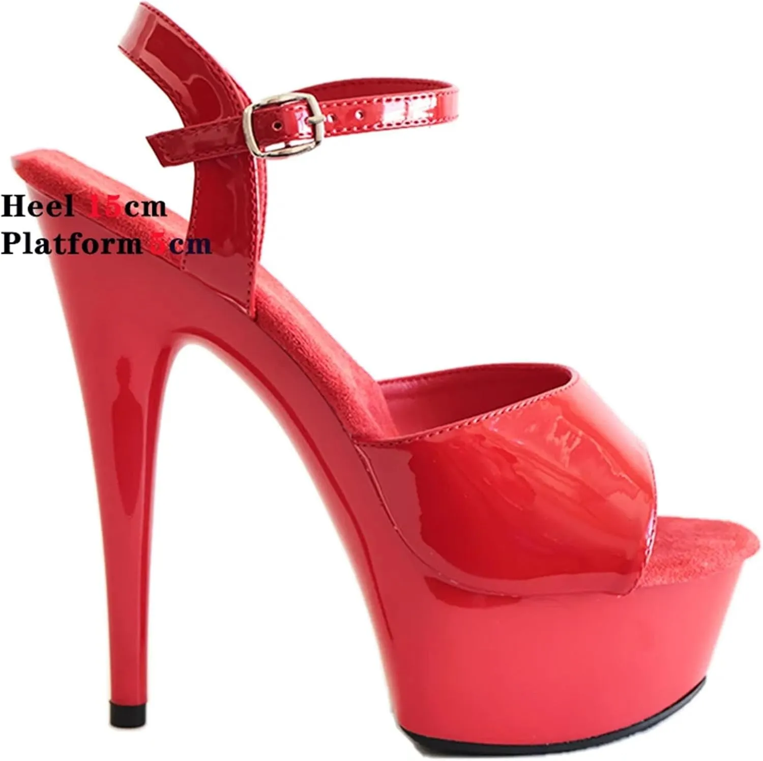 Women's 15cm/6" Red Sandals - Suede Peep Toe Fetish Stiletto Heels