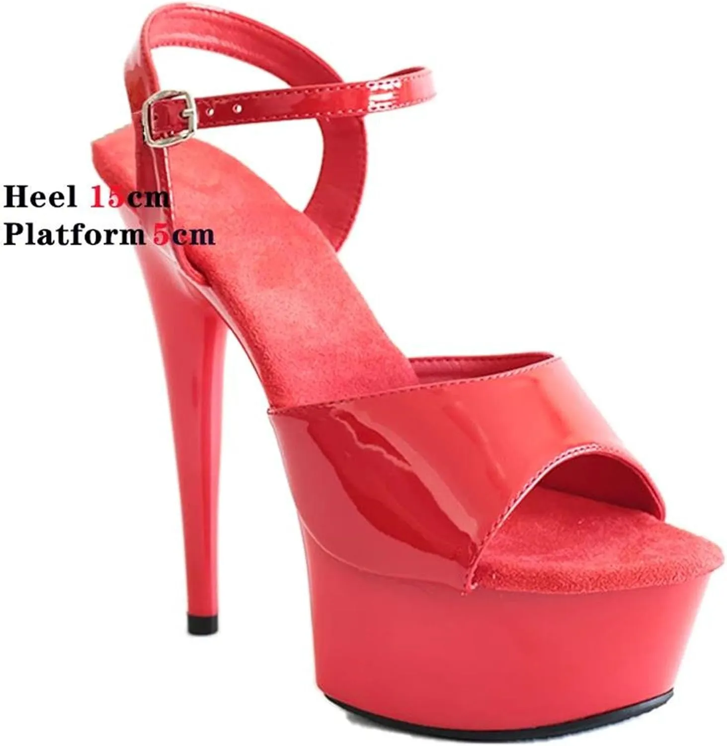 Women's 15cm/6" Red Sandals - Suede Peep Toe Fetish Stiletto Heels