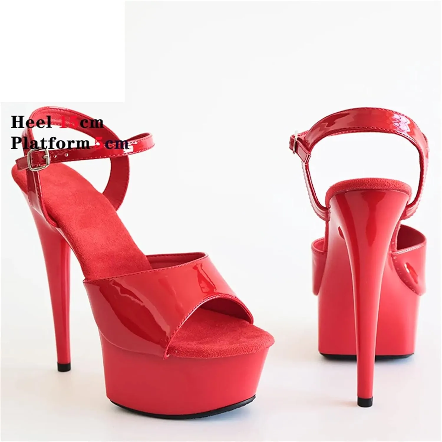 Women's 15cm/6" Red Sandals - Suede Peep Toe Fetish Stiletto Heels