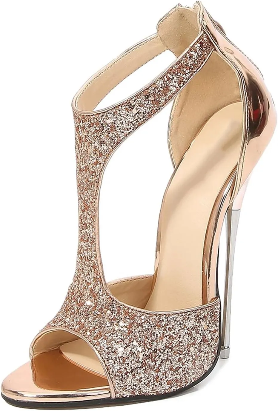 Women's 16cm Peep Toe Sandals - Thin Heels T-Strap Party Pumps