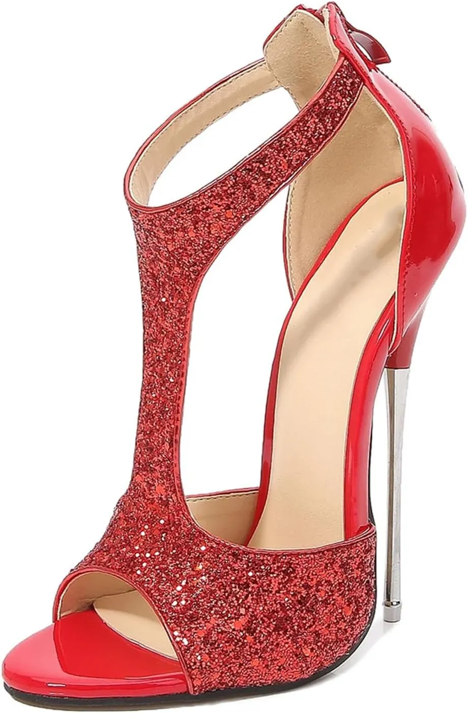 Women's 16cm Peep Toe Sandals - Thin Heels T-Strap Party Pumps