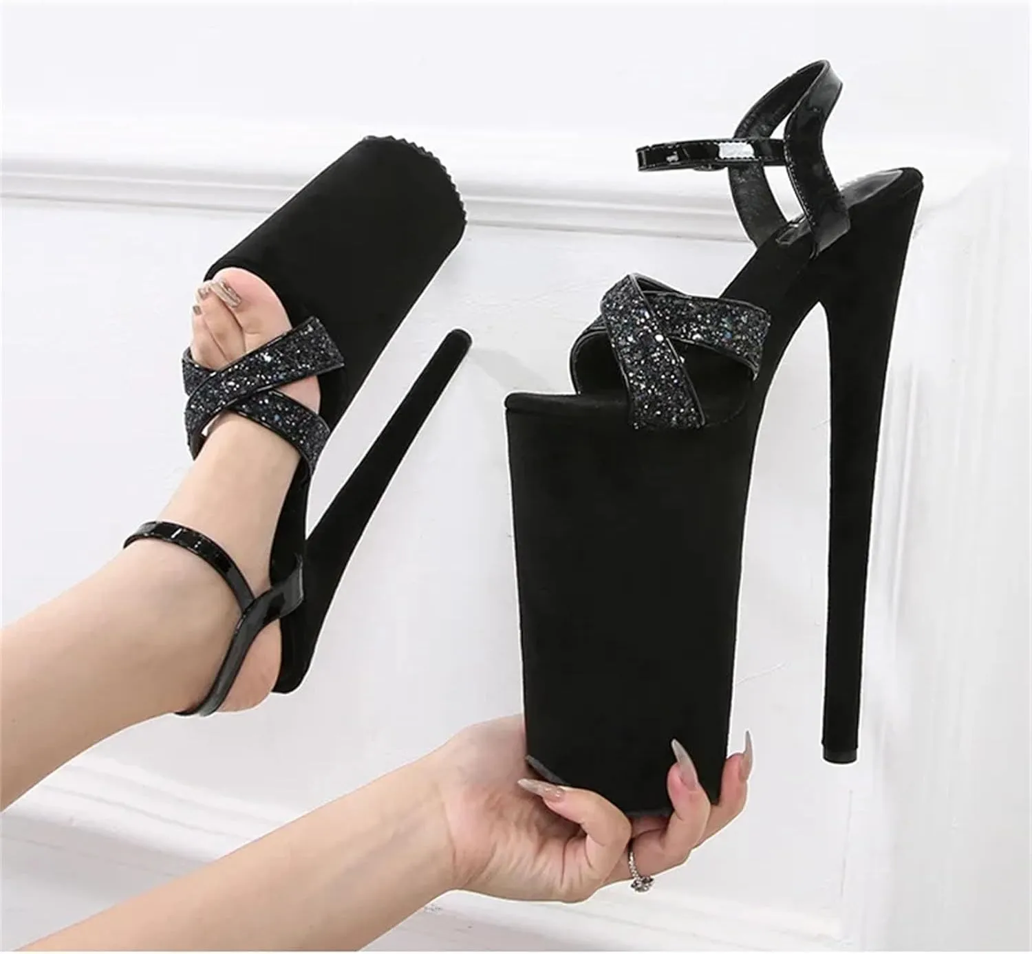 Women's 26cm Matte Sandals - Luxury Black High Heel Art Appreciation Shoes