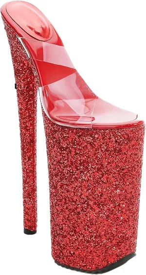Women's 26cm/10 PU Sandals - Shiny Crystal Ultra High Stripper Platforms