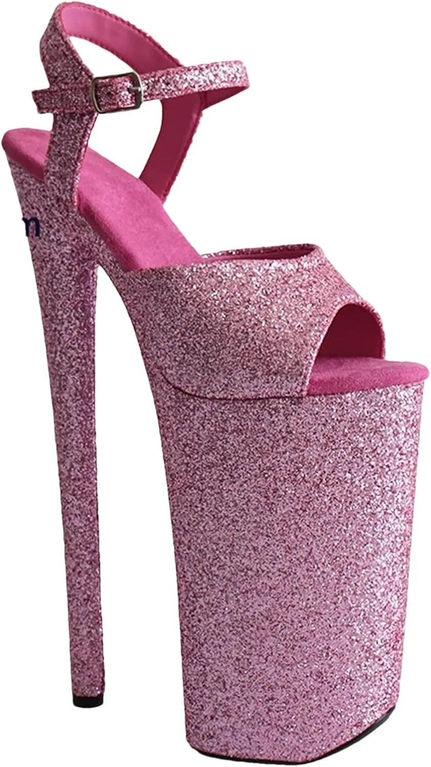 Women's 26cm/10 PU Sandals - Shiny Crystal Ultra High Stripper Platforms