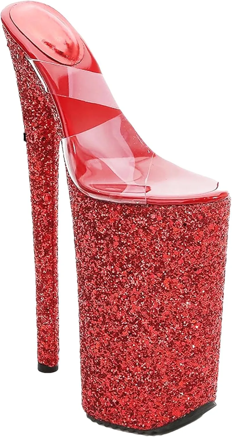 Women's 26cm/10 PU Sandals - Shiny Crystal Ultra High Stripper Platforms