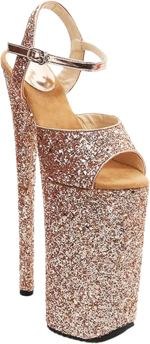 Women's 26cm/10 PU Sandals - Shiny Crystal Ultra High Stripper Platforms
