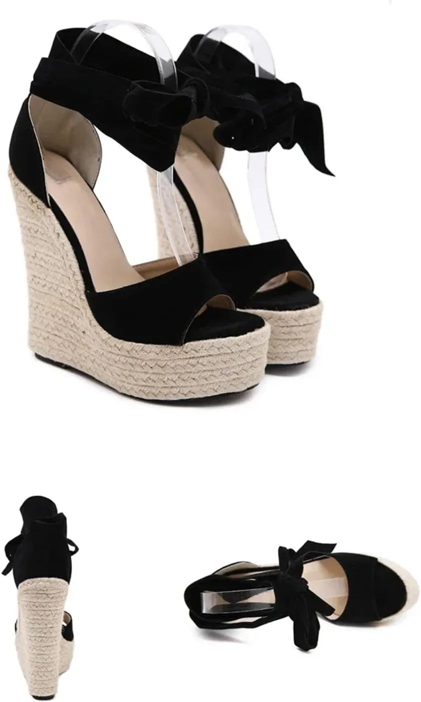 Women's Butterfly-Knot Sandals - 2025 Summer Platform Ankle Lace-Up Wedges
