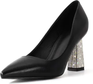 Women's Closed Pointed Toe Pumps Chunky Block High Heel Dress Office Party Wedding Shoes for Women