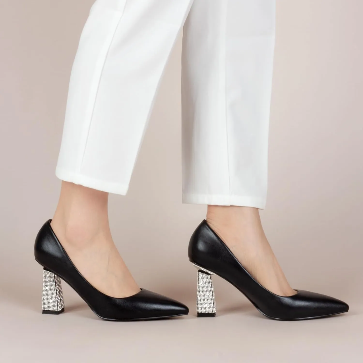 Women's Closed Pointed Toe Pumps Chunky Block High Heel Dress Office Party Wedding Shoes for Women