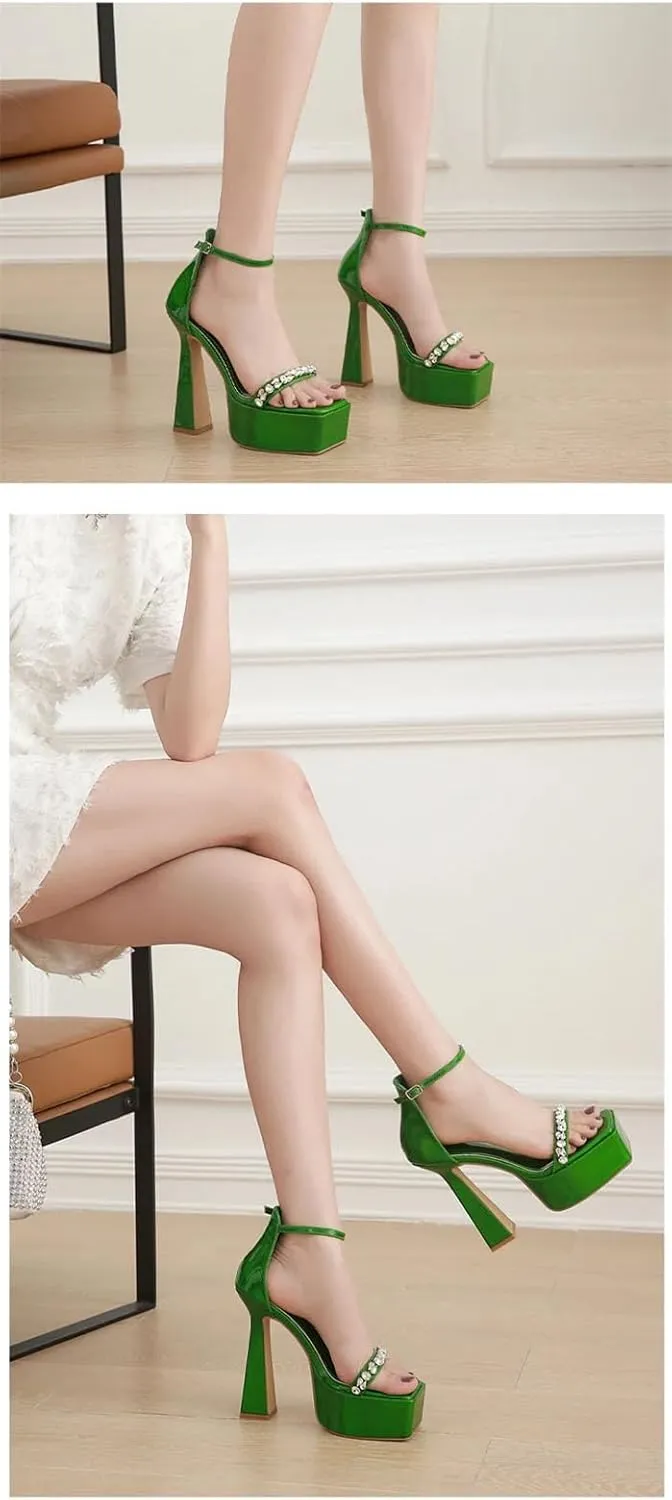 Women's Crystal Platform Sandals - Thick Heel Gladiator Party Shoes