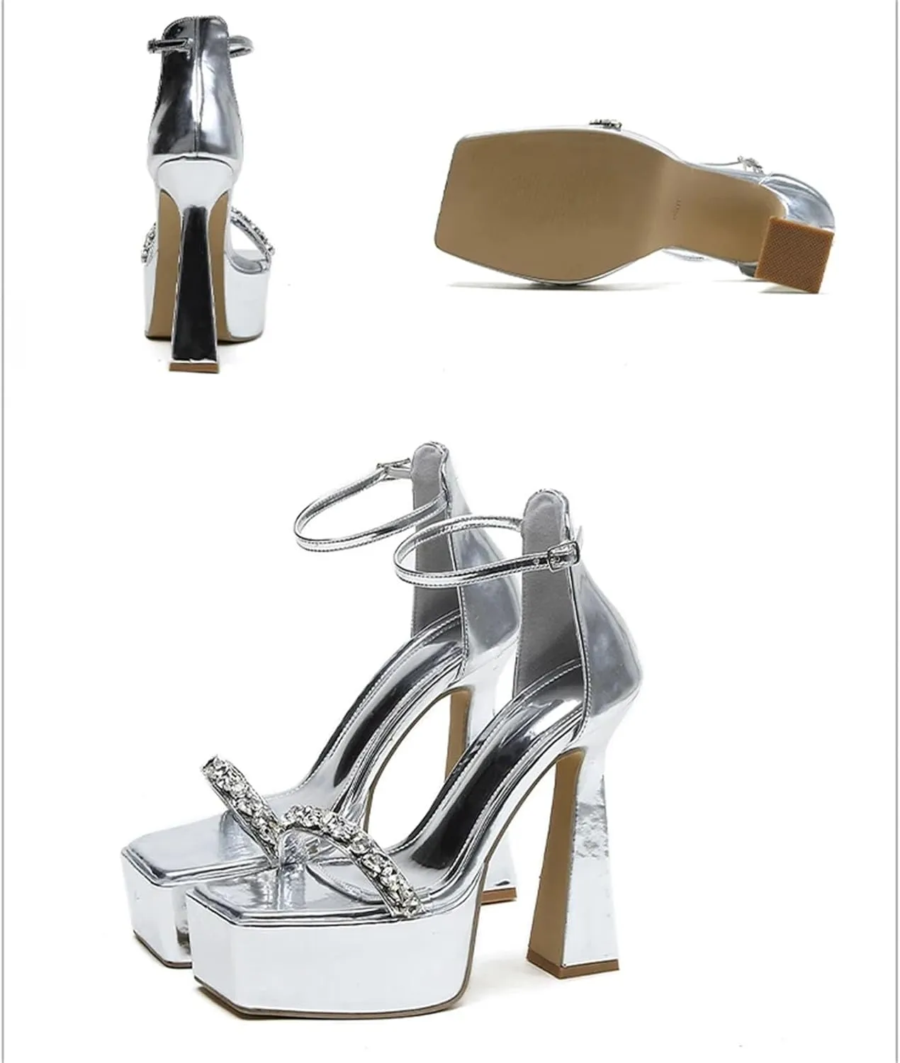 Women's Crystal Platform Sandals - Thick Heel Gladiator Party Shoes