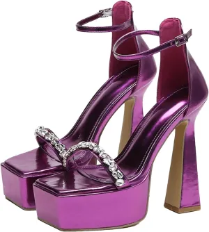 Women's Crystal Platform Sandals - Thick Heel Gladiator Party Shoes