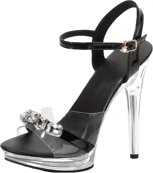 Women's Diamond Sandals - Narrow Band Crystal Wedding Party Heels