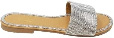 Women's Open Round Toe Glitter Rhinestones Detail flat sandals Honey-62