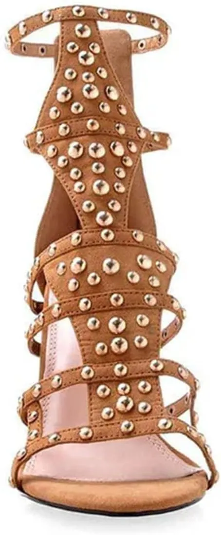 Women's Peep Toe Party Pumps - 2024 Rivet Decor Pole Dance Shoes