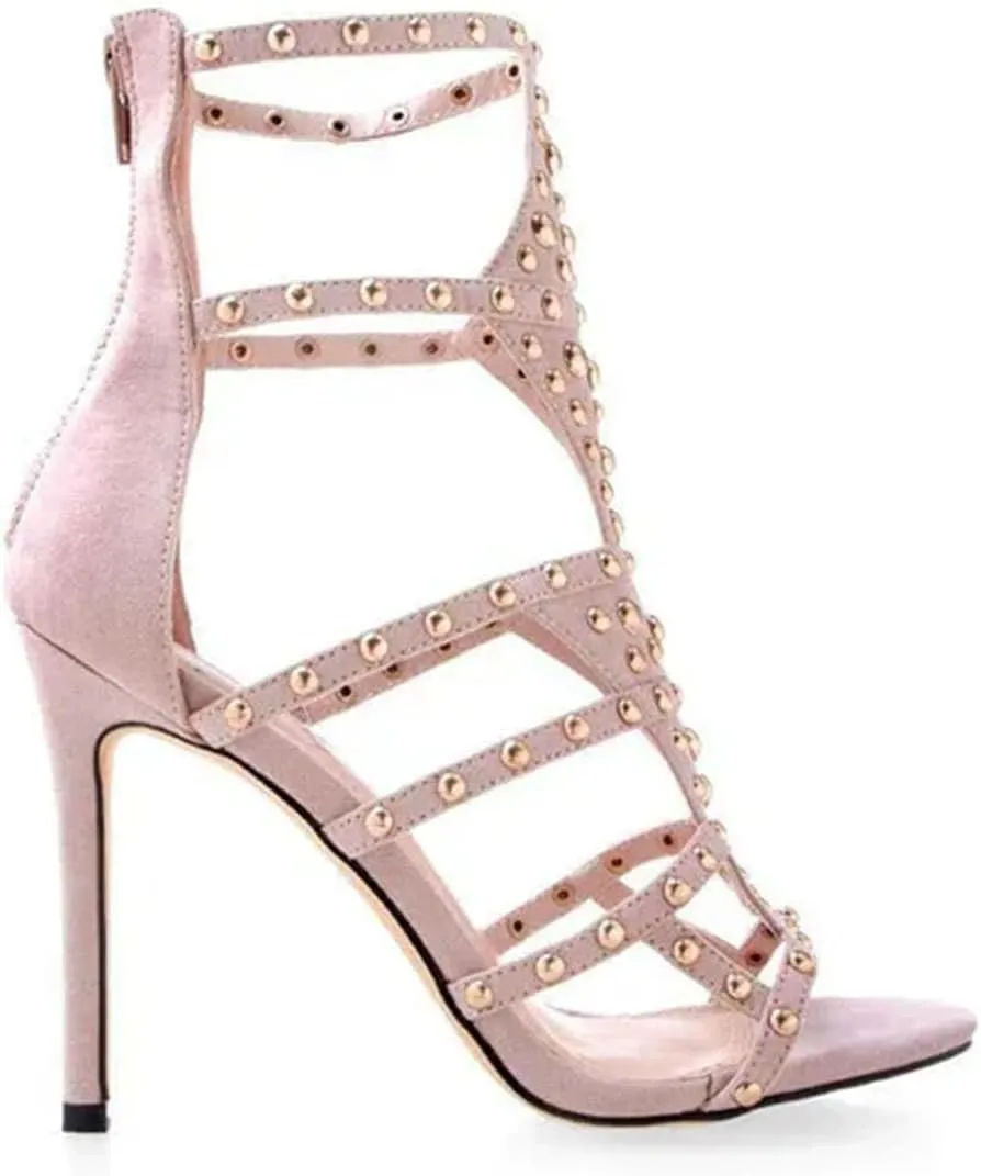 Women's Peep Toe Party Pumps - 2024 Rivet Decor Pole Dance Shoes