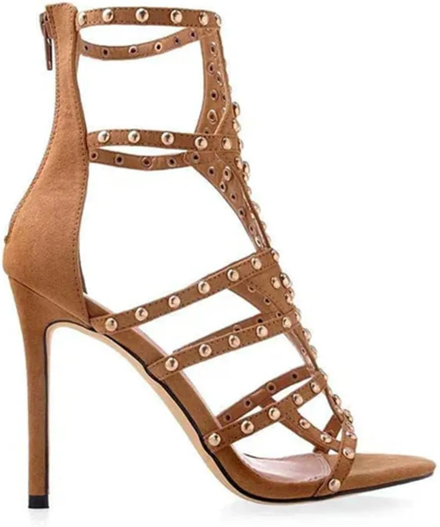 Women's Peep Toe Party Pumps - 2024 Rivet Decor Pole Dance Shoes