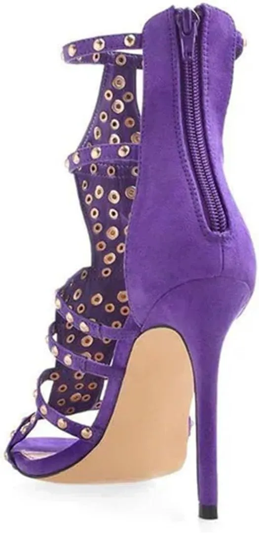 Women's Peep Toe Party Pumps - 2024 Rivet Decor Pole Dance Shoes