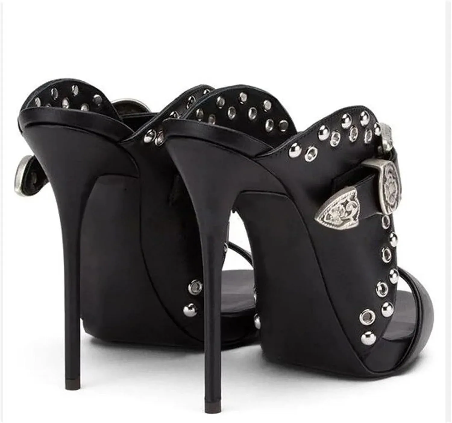 Women's Punk Rock Sandals - Pointed Toe Metal Buckle Designs
