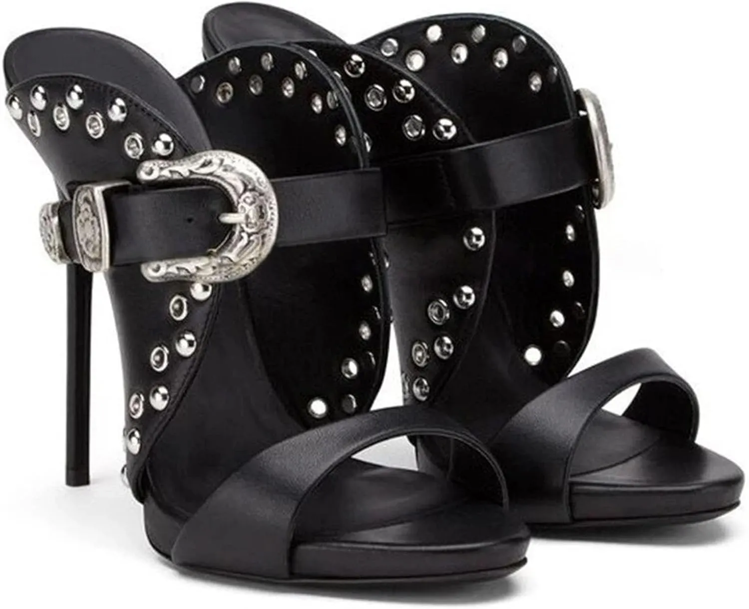 Women's Punk Rock Sandals - Pointed Toe Metal Buckle Designs