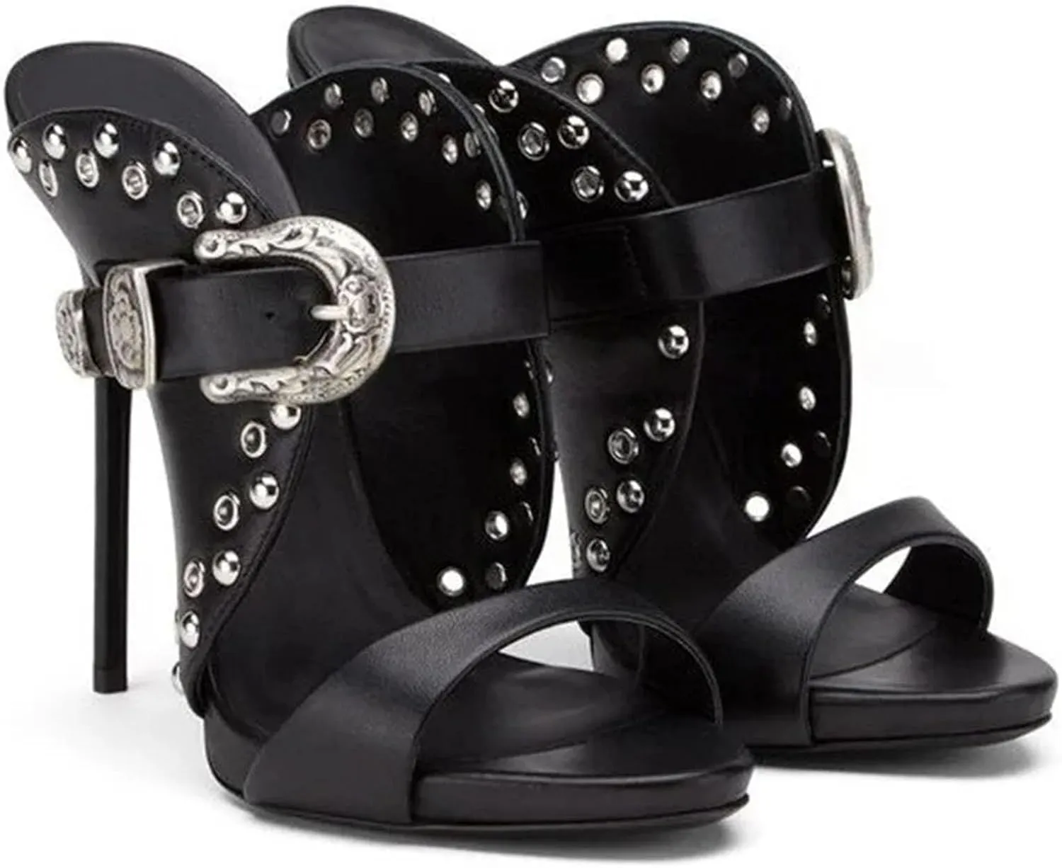 Women's Punk Rock Sandals - Pointed Toe Metal Buckle Designs