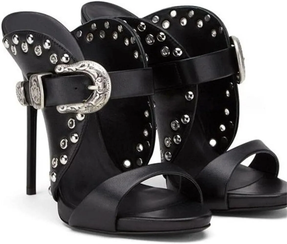 Women's Punk Rock Sandals - Pointed Toe Metal Buckle Designs