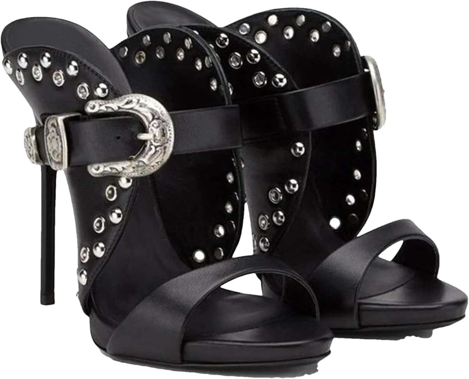 Women's Punk Rock Sandals - Pointed Toe Metal Buckle Designs