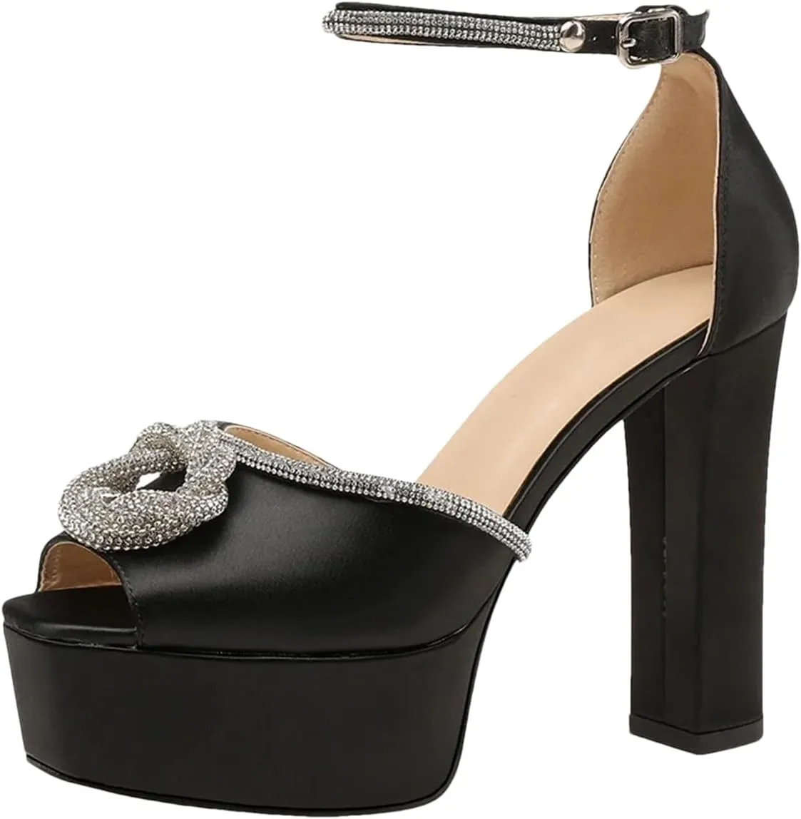 Women's Rhinestone Sandals - Shiny Square Heel Ankle Strap Stage Shoes