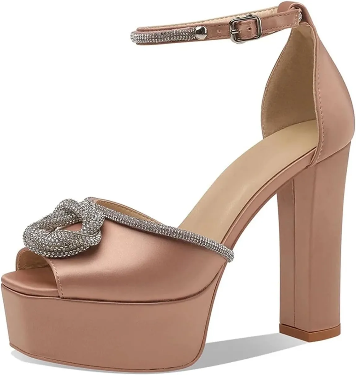 Women's Rhinestone Sandals - Shiny Square Heel Ankle Strap Stage Shoes