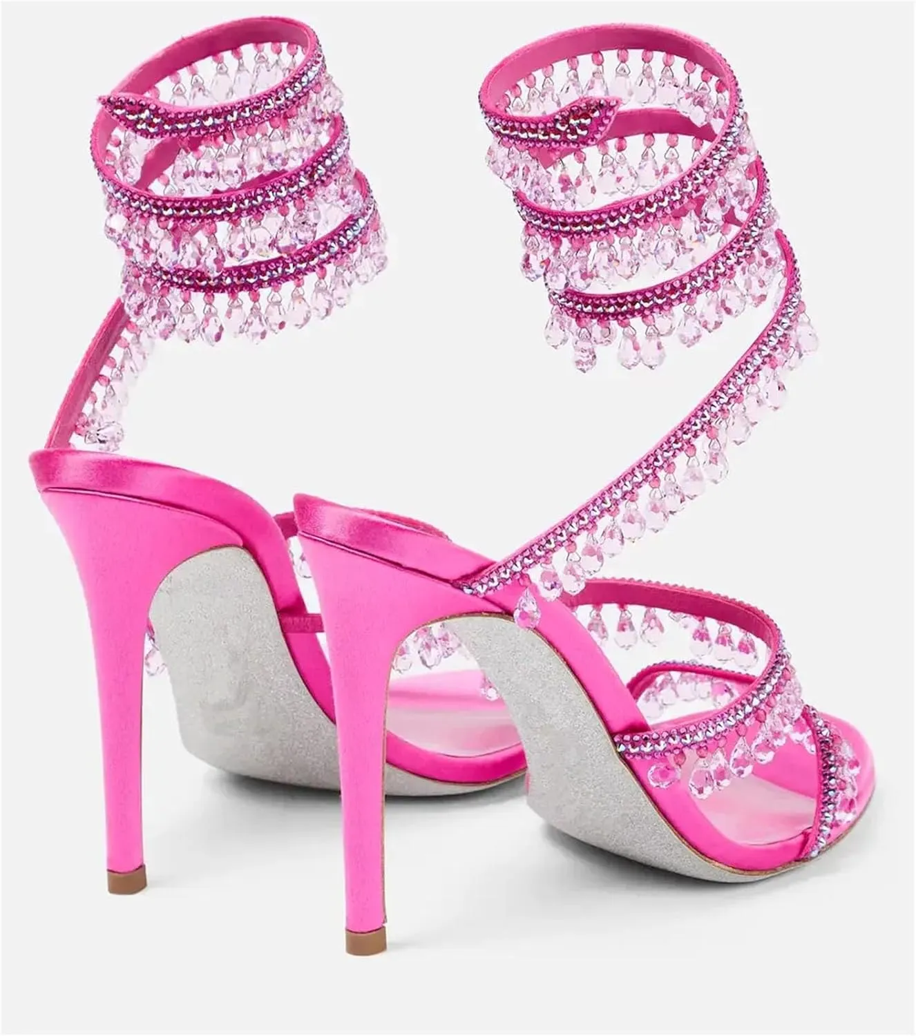 Women's Rhinestone Tassel Sandals - Diamond Pendant Party High Heels