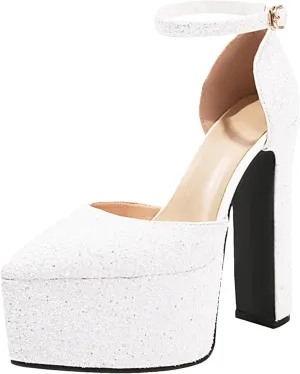 Women's Sequined Red Sandals - Luxury Ankle Buckle Wedding Platforms
