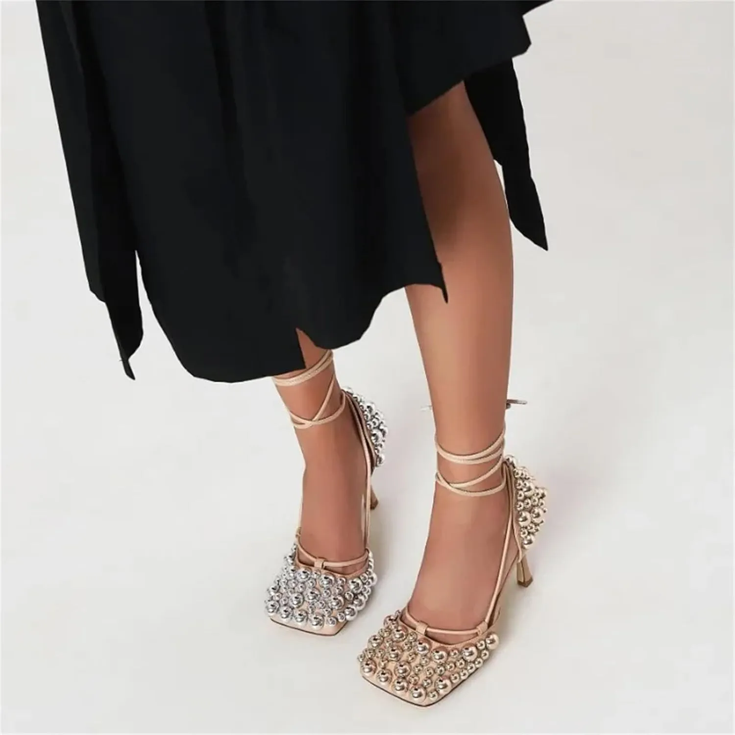 Women's Square Head Sandals - Diamond Hollow Banquet Stilettos