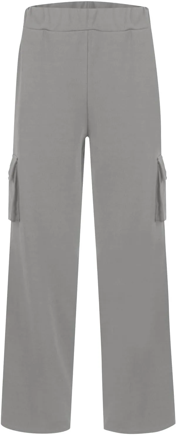 Womens Wide Leg Cargo Pants 2025 Plus Size Stretchy Yoga Leggings Baggy Lounge Pants Flare Sweatpants with Pockets