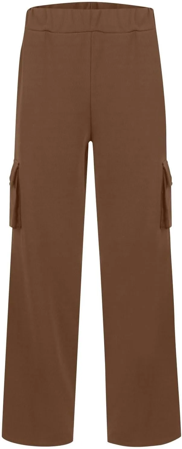 Womens Wide Leg Cargo Pants 2025 Plus Size Stretchy Yoga Leggings Baggy Lounge Pants Flare Sweatpants with Pockets