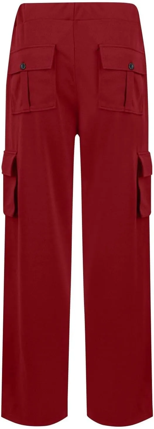 Womens Wide Leg Cargo Pants 2025 Plus Size Stretchy Yoga Leggings Baggy Lounge Pants Flare Sweatpants with Pockets