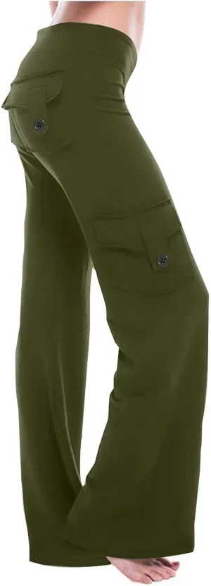 Womens Wide Leg Cargo Pants 2025 Plus Size Stretchy Yoga Leggings Baggy Lounge Pants Flare Sweatpants with Pockets