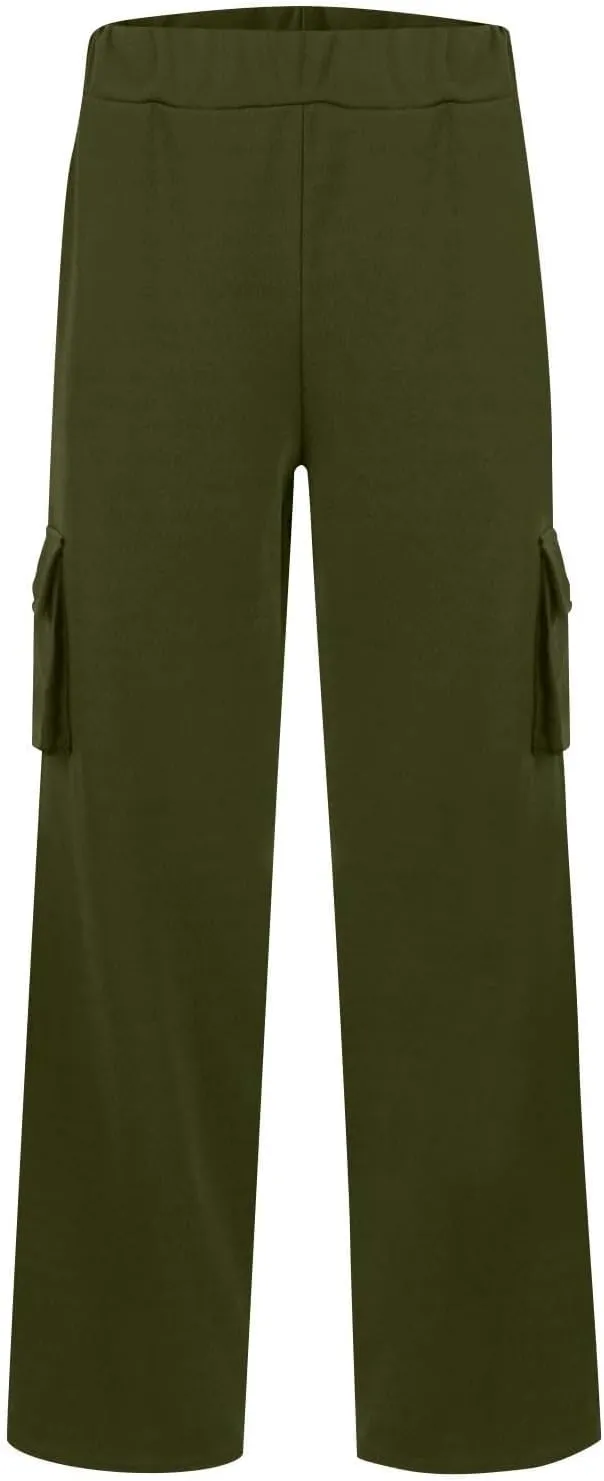 Womens Wide Leg Cargo Pants 2025 Plus Size Stretchy Yoga Leggings Baggy Lounge Pants Flare Sweatpants with Pockets