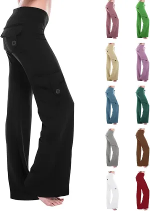 Womens Wide Leg Cargo Pants 2025 Plus Size Stretchy Yoga Leggings Baggy Lounge Pants Flare Sweatpants with Pockets