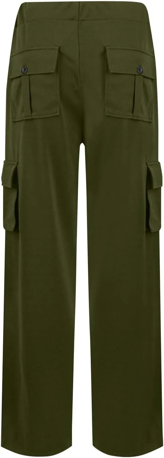 Womens Wide Leg Cargo Pants 2025 Plus Size Stretchy Yoga Leggings Baggy Lounge Pants Flare Sweatpants with Pockets