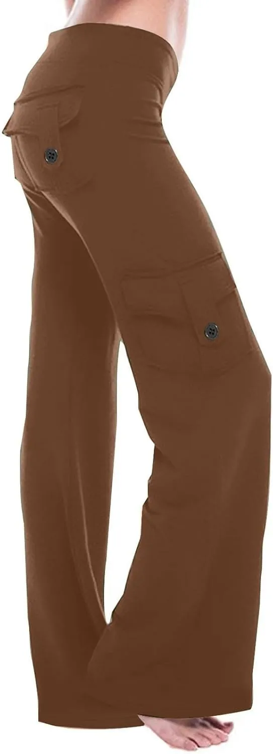 Womens Wide Leg Cargo Pants 2025 Plus Size Stretchy Yoga Leggings Baggy Lounge Pants Flare Sweatpants with Pockets