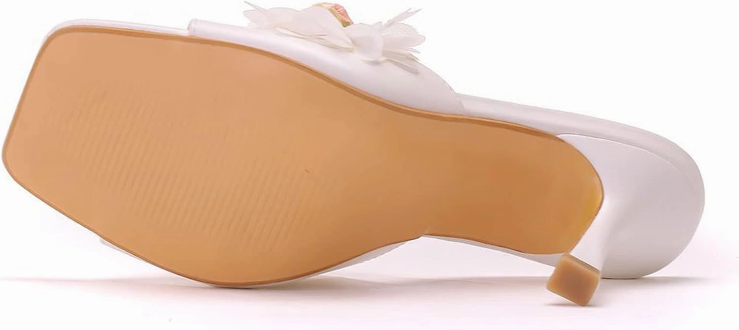 Womens Crystal Pearl Sandals 9cm Stiletto Wedding Shoes Lace Flower Ivory Bridal Shoes Square Toe High Heels Slip On Bridesmaid Court Pumps Shoes Prom Evening Party
