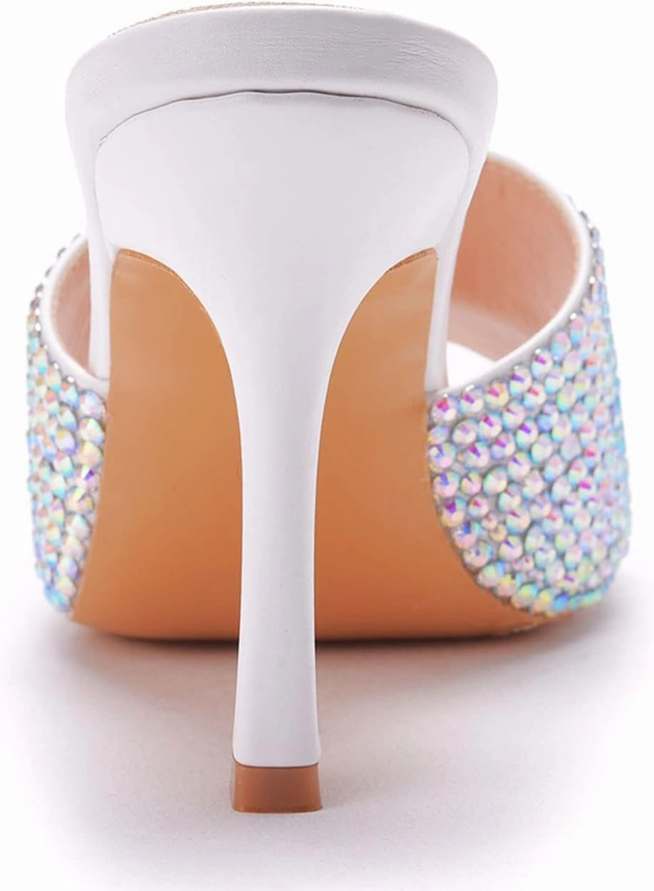 Womens Square Toe Sandals 9cm Stiletto Lace Rhinestones Wedding Shoes Crystal Pearl Bridal Shoes Slip On High Heels Bridesmaid Court Pumps Shoes Prom Evening Party