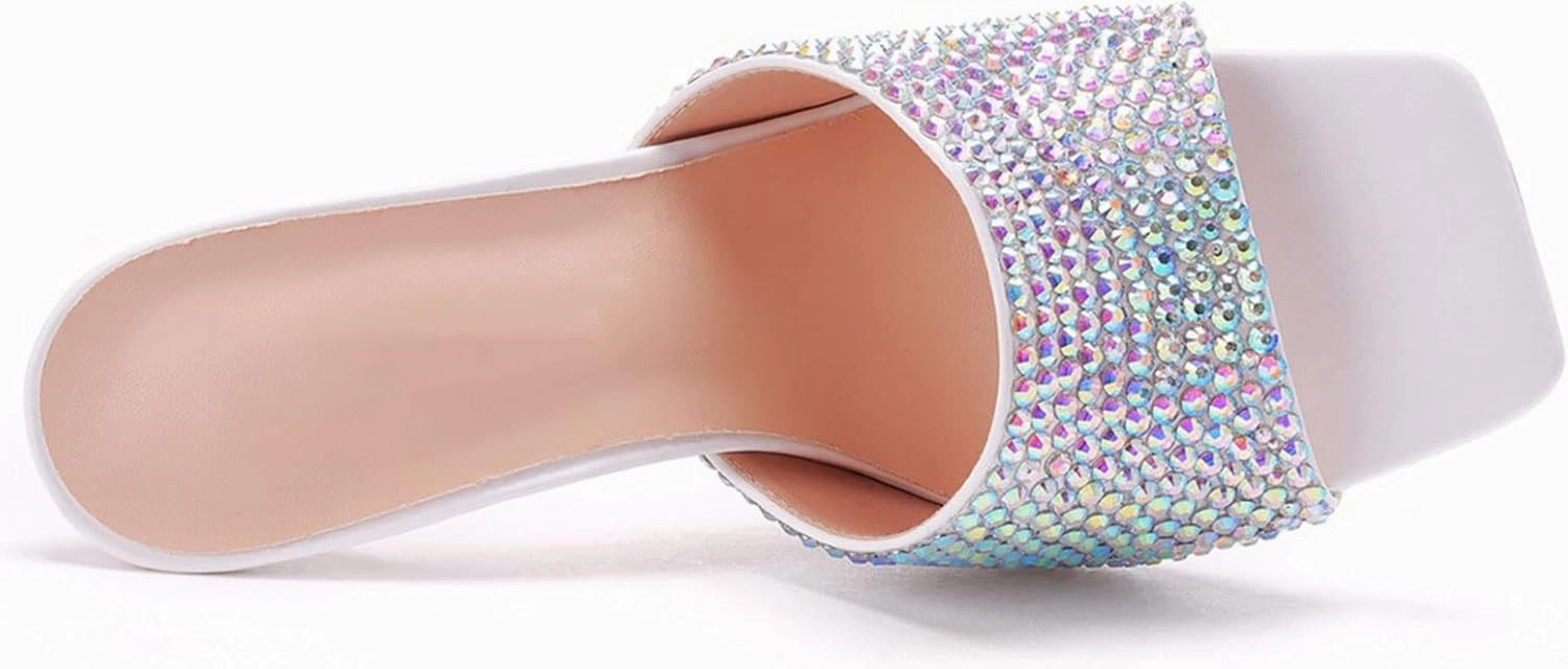 Womens Square Toe Sandals 9cm Stiletto Lace Rhinestones Wedding Shoes Crystal Pearl Bridal Shoes Slip On High Heels Bridesmaid Court Pumps Shoes Prom Evening Party
