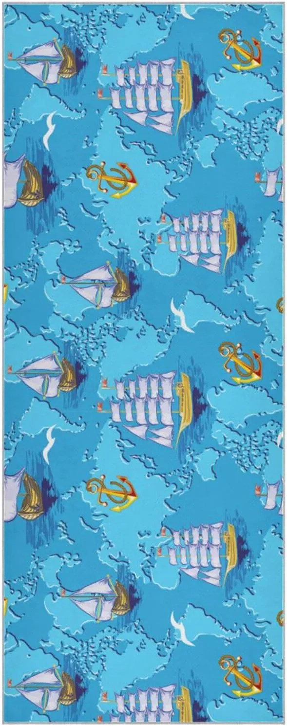 World Map with Golden Anchor Yoga Towel,Hot Yoga Mat Towel with Grip Dots Sweat Absorbent Non-Slip for Hot Yoga, 24" x72",Soft Yoga Blankets with Travel Bag,Pilates and Workout