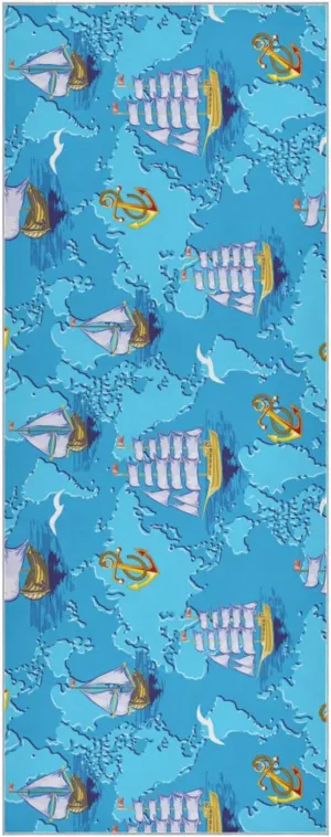 World Map with Golden Anchor Yoga Towel,Hot Yoga Mat Towel with Grip Dots Sweat Absorbent Non-Slip for Hot Yoga, 24" x72",Soft Yoga Blankets with Travel Bag,Pilates and Workout