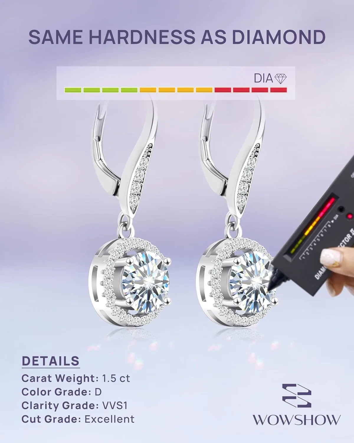 wowshow Moissanite Earrings Leverback Earrings for Women 925 Sterling Silver 3ct 4ct Moissanite Dangle Drop Earrings for Women Birthday Mothers Day Gifts with Certificate of Authenticity