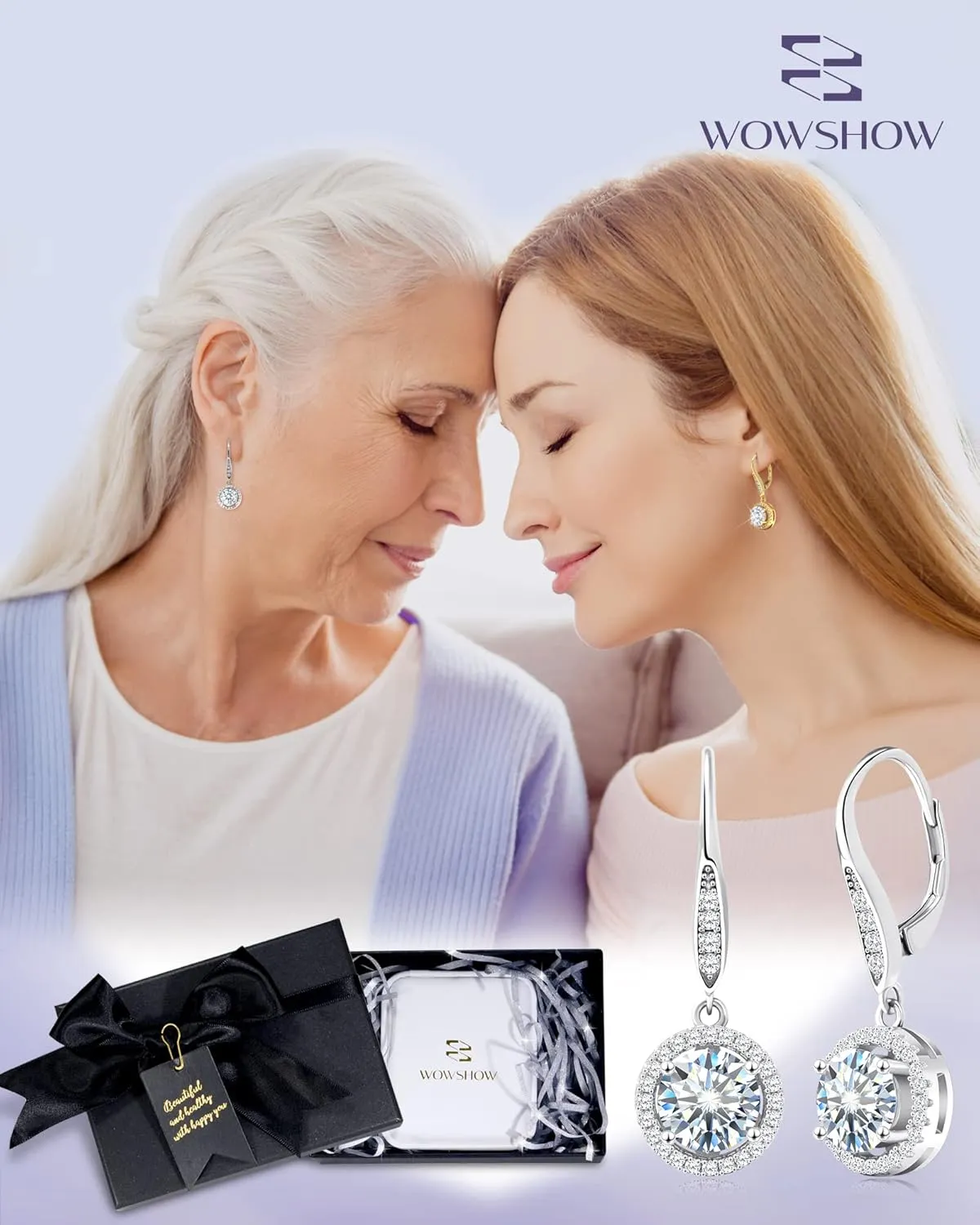 wowshow Moissanite Earrings Leverback Earrings for Women 925 Sterling Silver 3ct 4ct Moissanite Dangle Drop Earrings for Women Birthday Mothers Day Gifts with Certificate of Authenticity