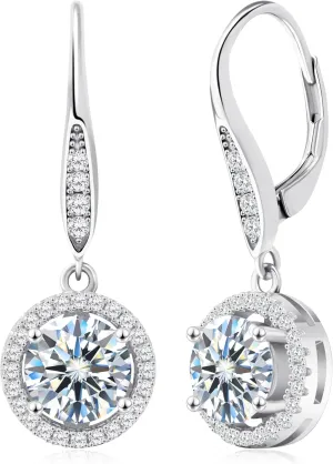 wowshow Moissanite Earrings Leverback Earrings for Women 925 Sterling Silver 3ct 4ct Moissanite Dangle Drop Earrings for Women Birthday Mothers Day Gifts with Certificate of Authenticity