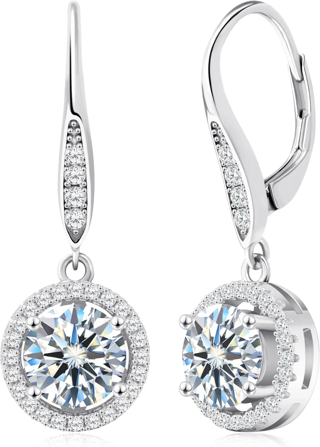 wowshow Moissanite Earrings Leverback Earrings for Women 925 Sterling Silver 3ct 4ct Moissanite Dangle Drop Earrings for Women Birthday Mothers Day Gifts with Certificate of Authenticity