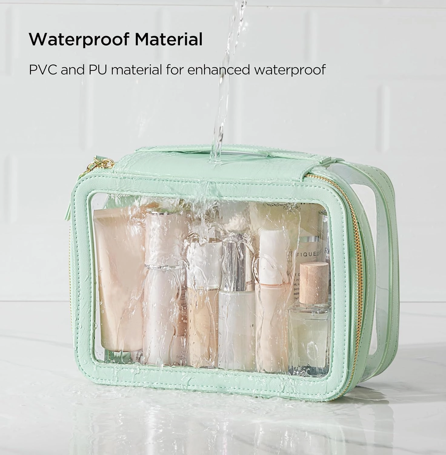 X-Large Clear Makeup Bag for Women, Portable Travel Makeup Bag Organizer Waterproof Toiletry Bag Cute Makeup Bags Cosmetic Bag Makeup Pouch, Green